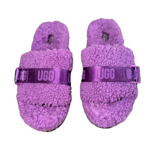 UGG FLUFFITA PURPLE SHERPA LINED BUCKLE LOGO PLATFORM SANDALS SIZE 8